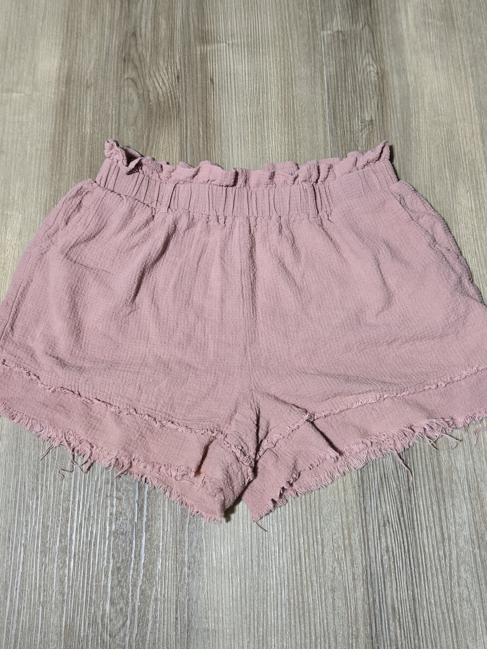 Love Riche Dusty Pink High-Waist Frayed Hem Shorts